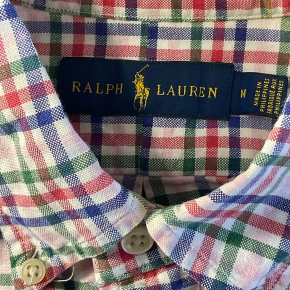 Ralph Lauren Oxford Shirt Mens Medium Red Plaid Long Sleeve Blue Label Pony - Picture 8 of 8